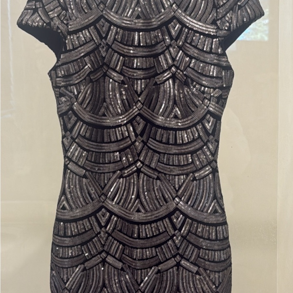 Dress the Population Black and Silver Patterned Cocktail Dress